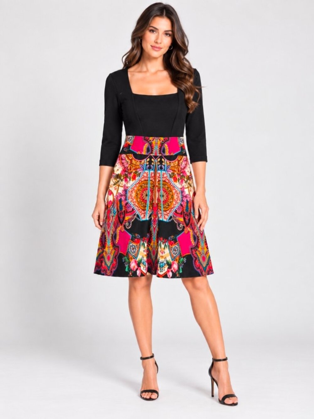 Class Roberto Cavalli Black Multicolor Baroque Print Dress IT 44